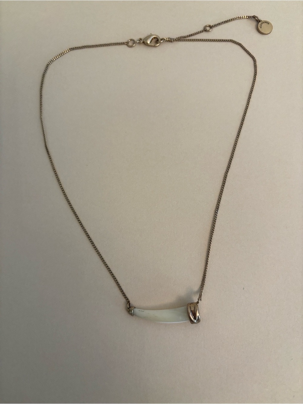 ALLSAINTS White Howlite Horn Pendant Necklace Gold Tone Adjustable